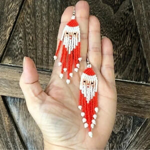 Handmade Gorgeous Santa Clause Holiday Tasseled Beaded Earrings NWT